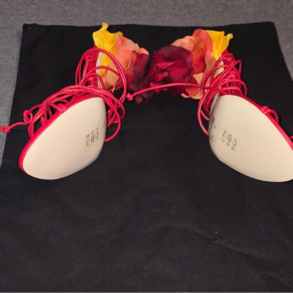 Effie Petal Sandal - Red Strappy Women's Heels with Floral Accent - Picture 4 of 4